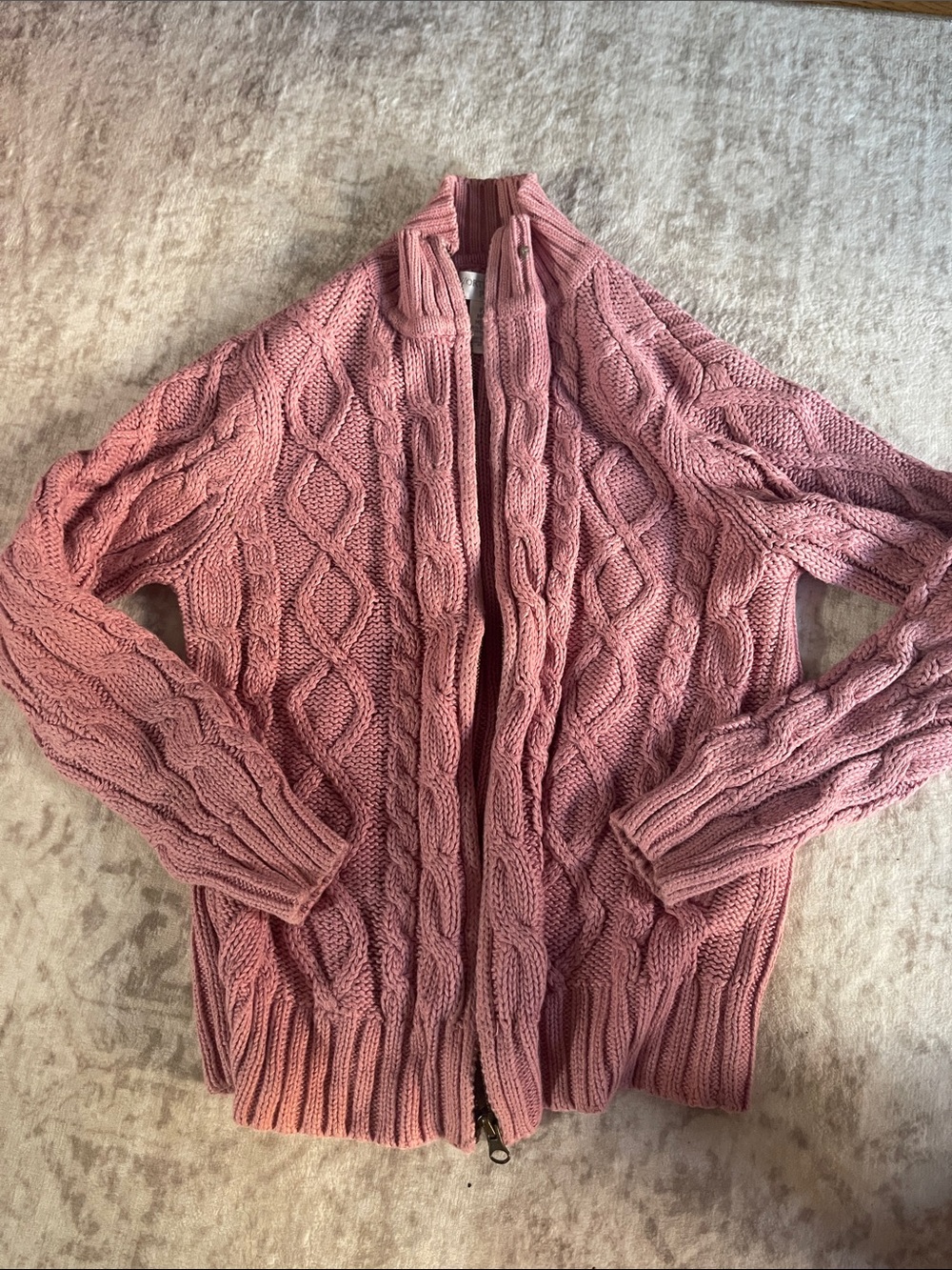 Worthington Dusty Rose Cable Knit Zip Cardigan